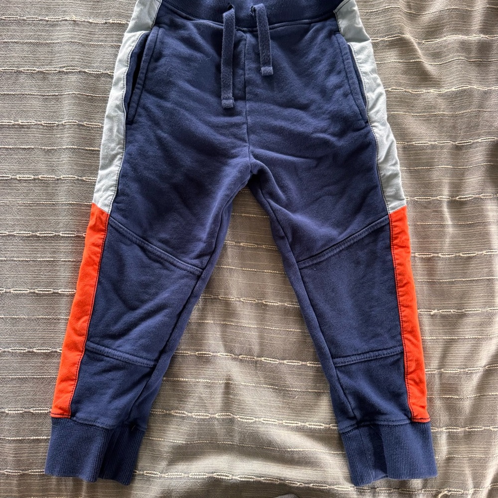 Hanna Andersson Navy Blue Joggers with Orange & Light Blue Side Panels